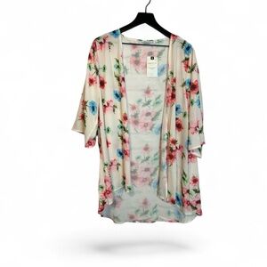 Ivory Floral Kimono/ Beach Coverup / Topper Size Medium New